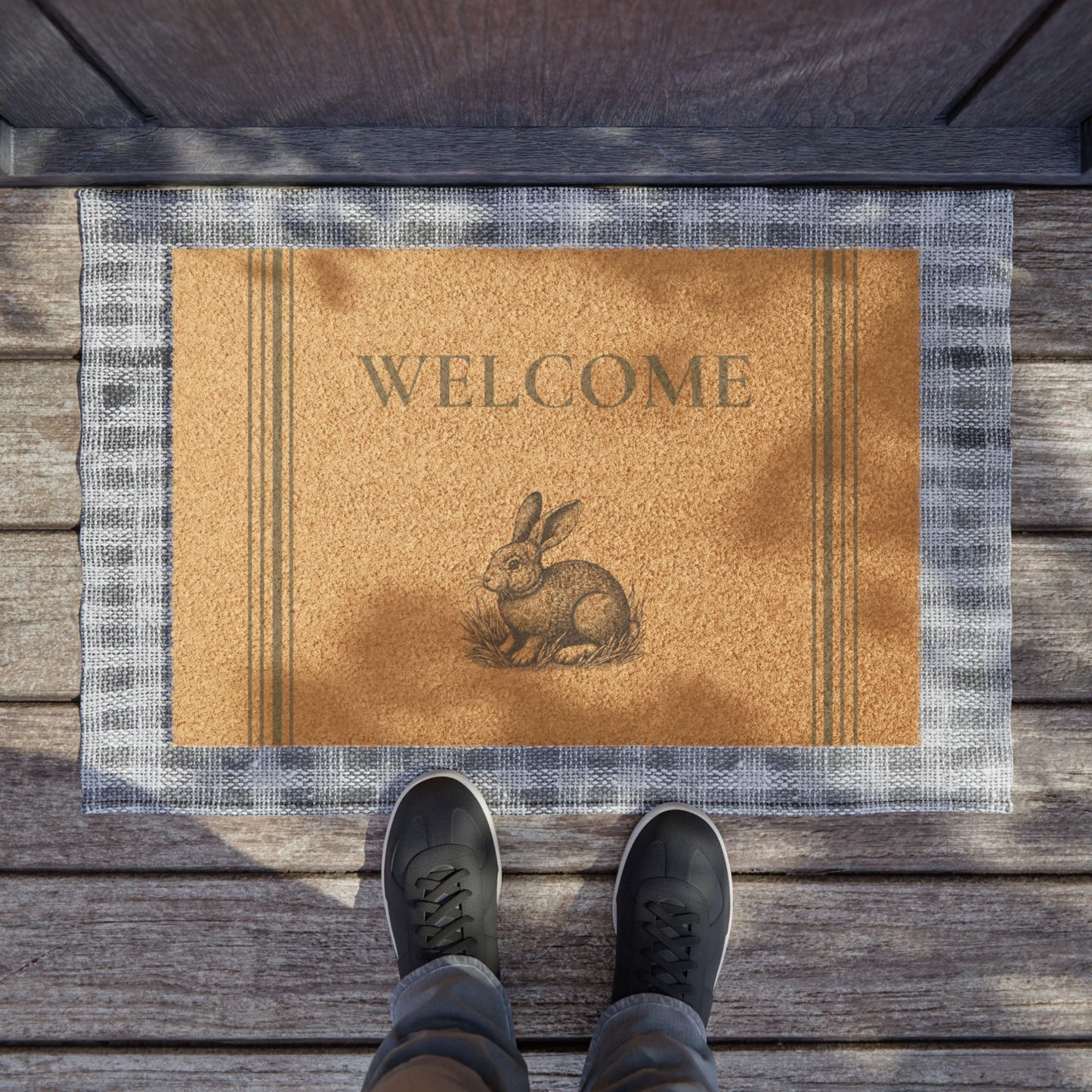 Welcome Rabbit Doormat – Cute Natural Fiber Entry Mat for Spring & Easter Decor
