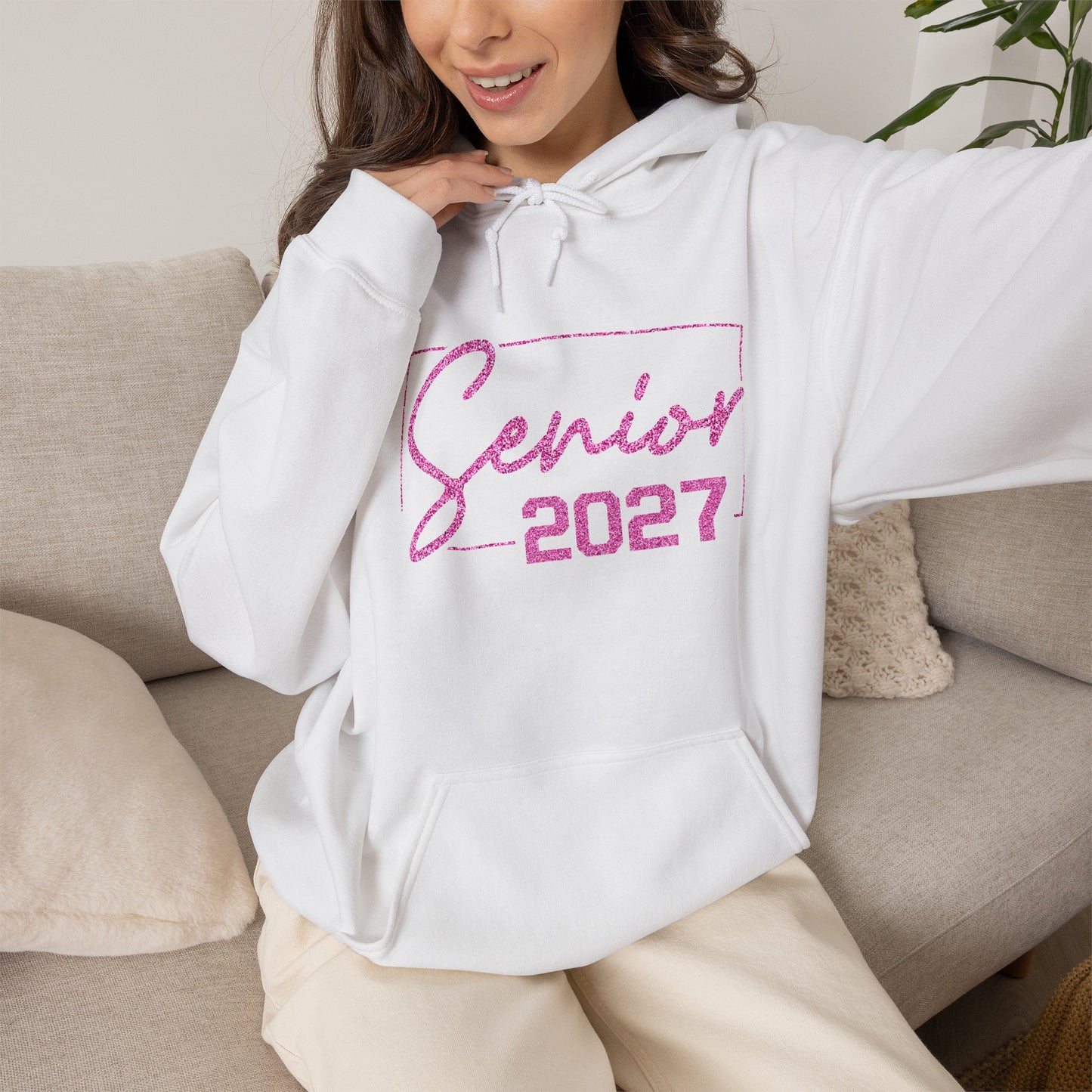 Class of 2027 Senior Hoodie with Pink Glitter Letters Heavy Blend™ Hooded Sweatshirt