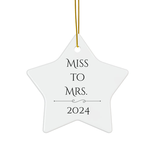 Star-Shaped Wedding Keepsake Ornament - "Miss to Mrs. 2024"