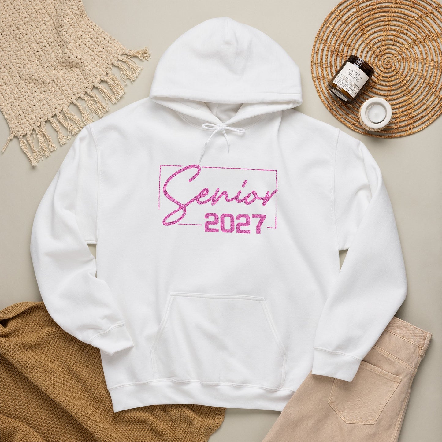 Class of 2027 Senior Hoodie with Pink Glitter Letters Heavy Blend™ Hooded Sweatshirt