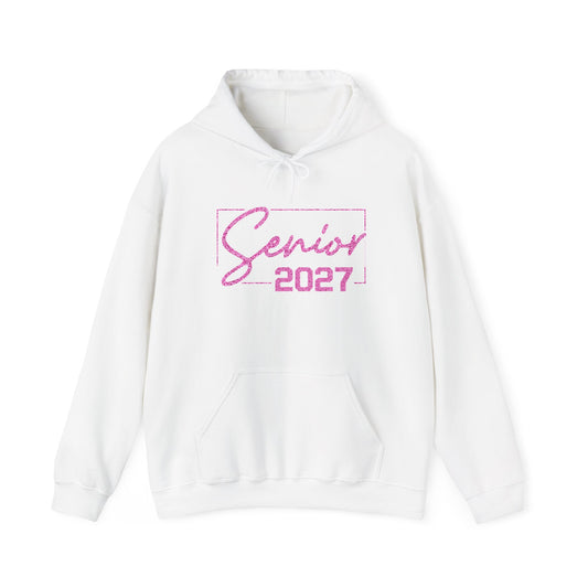 Class of 2027 Senior Hoodie with Pink Glitter Letters Heavy Blend™ Hooded Sweatshirt