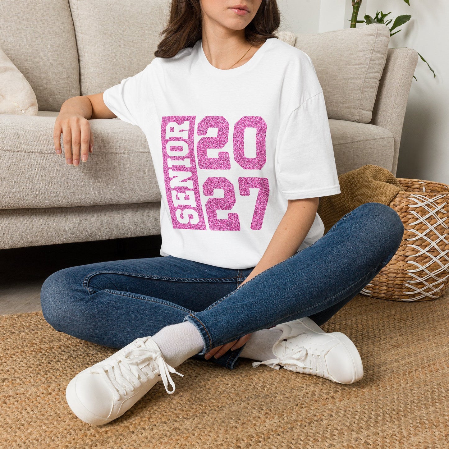Class 2027 Senior Softstyle T-Shirt in Pink Glitter