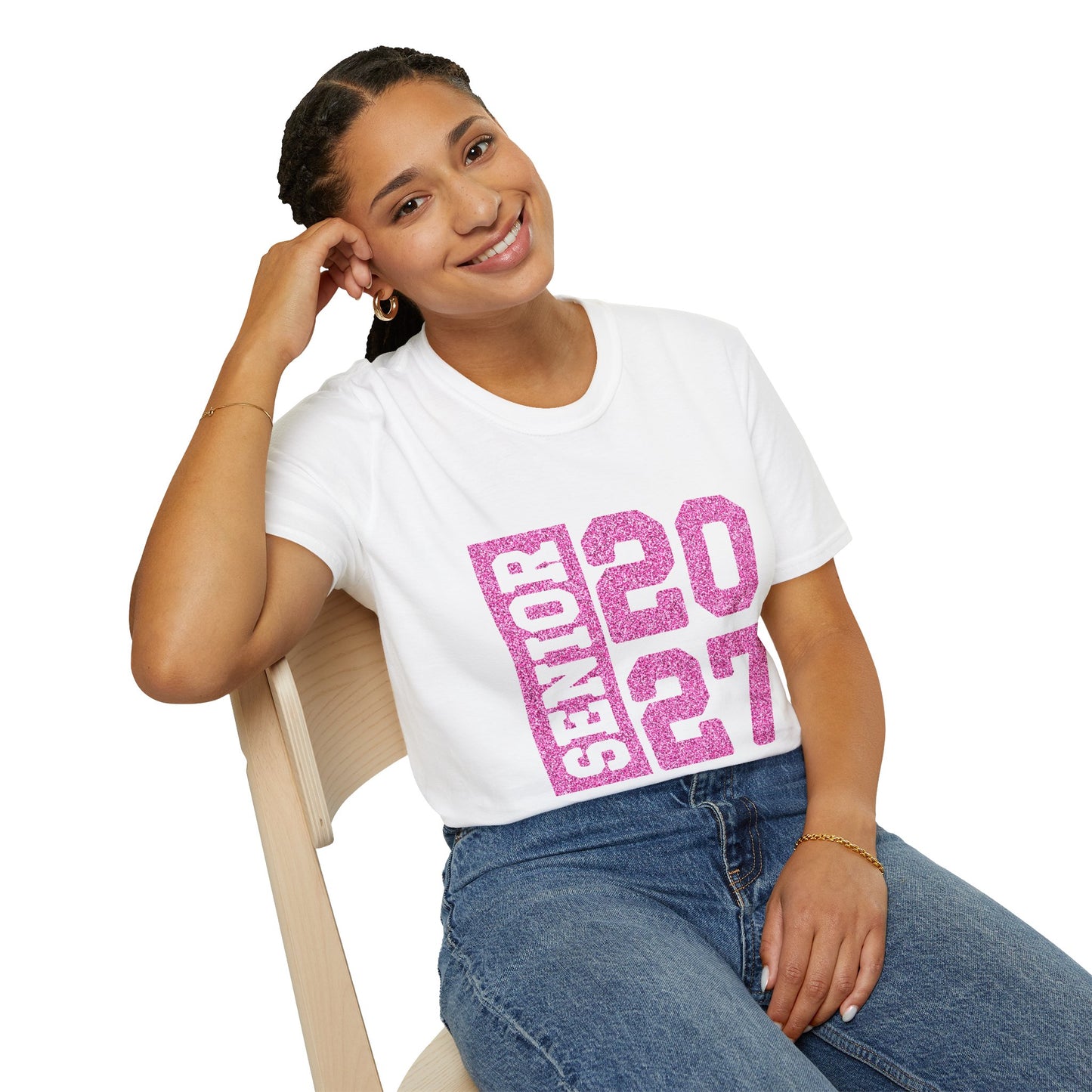 Class 2027 Senior Softstyle T-Shirt in Pink Glitter
